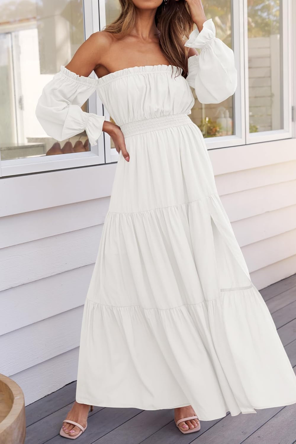 Boho Off-the-Shoulder Long Sleeves High Waist Formal Dress