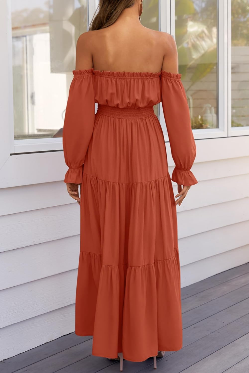 Boho Off-the-Shoulder Long Sleeves High Waist Formal Dress