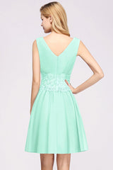 Mint Green V-Neck Chiffon A-Line Bridesmaid Dress
