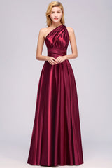 Wine Red V-Neck Satin A-Line Bridesmaid Dress