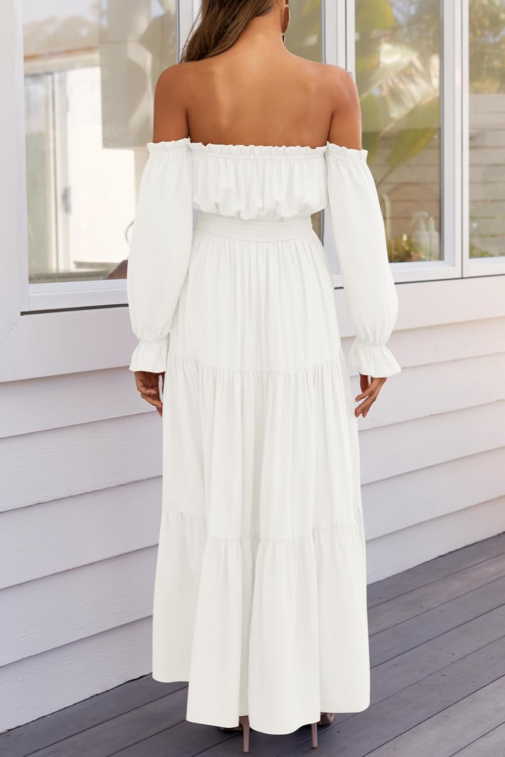 Boho Off-the-Shoulder Long Sleeves High Waist Formal Dress