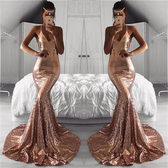 V-Neck Sleeveless Sequins Mermaid Evening Dress