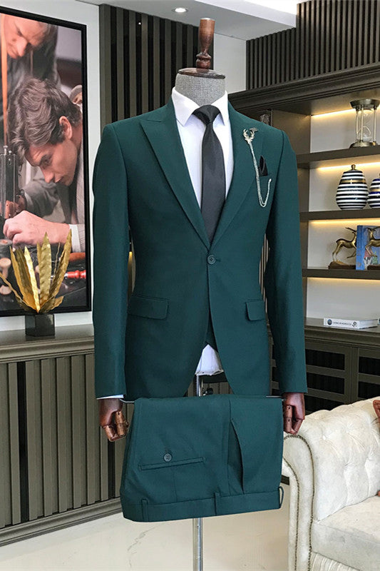 suits-for-men-formal-dark-green-three-pieces-peaked-lapel-business