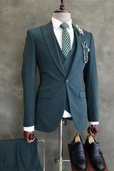 men-tuxedo-glamorous-cyan-peaked-lapel-three-pieces-business-suits-set