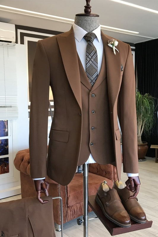 suits-for-men-fancy-brown-peaked-lapel-three-pieces-business-blazer