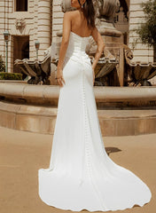 Long Strapless Mermaid Satin Wedding Dresses With Sweep Train