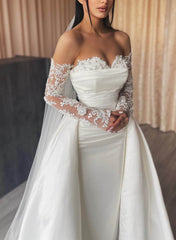 Long Mermaid Sweetheart Satin Wedding Dresses with Detachable Train