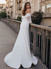 Long Sleeves Mermaid Off-The-Shoulder Tulle Lace Wedding Dress