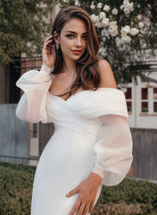 Long Sleeves Mermaid Off-The-Shoulder Tulle Lace Wedding Dress