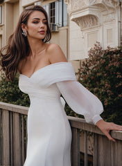 Long Sleeves Mermaid Off-The-Shoulder Tulle Lace Wedding Dress