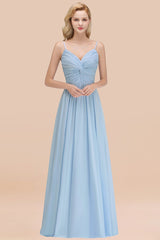 Sky Blue Illusion Chiffon A-Line Bridesmaid Dress