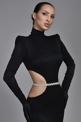 Long Sleeves Mermaid Evening Dress High Neck with Belt