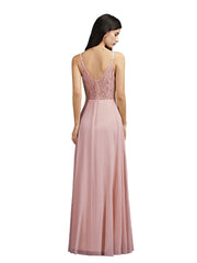 27Dress Long A-line V-neck Backless Satin Bridesmaid Dresses – 27dress