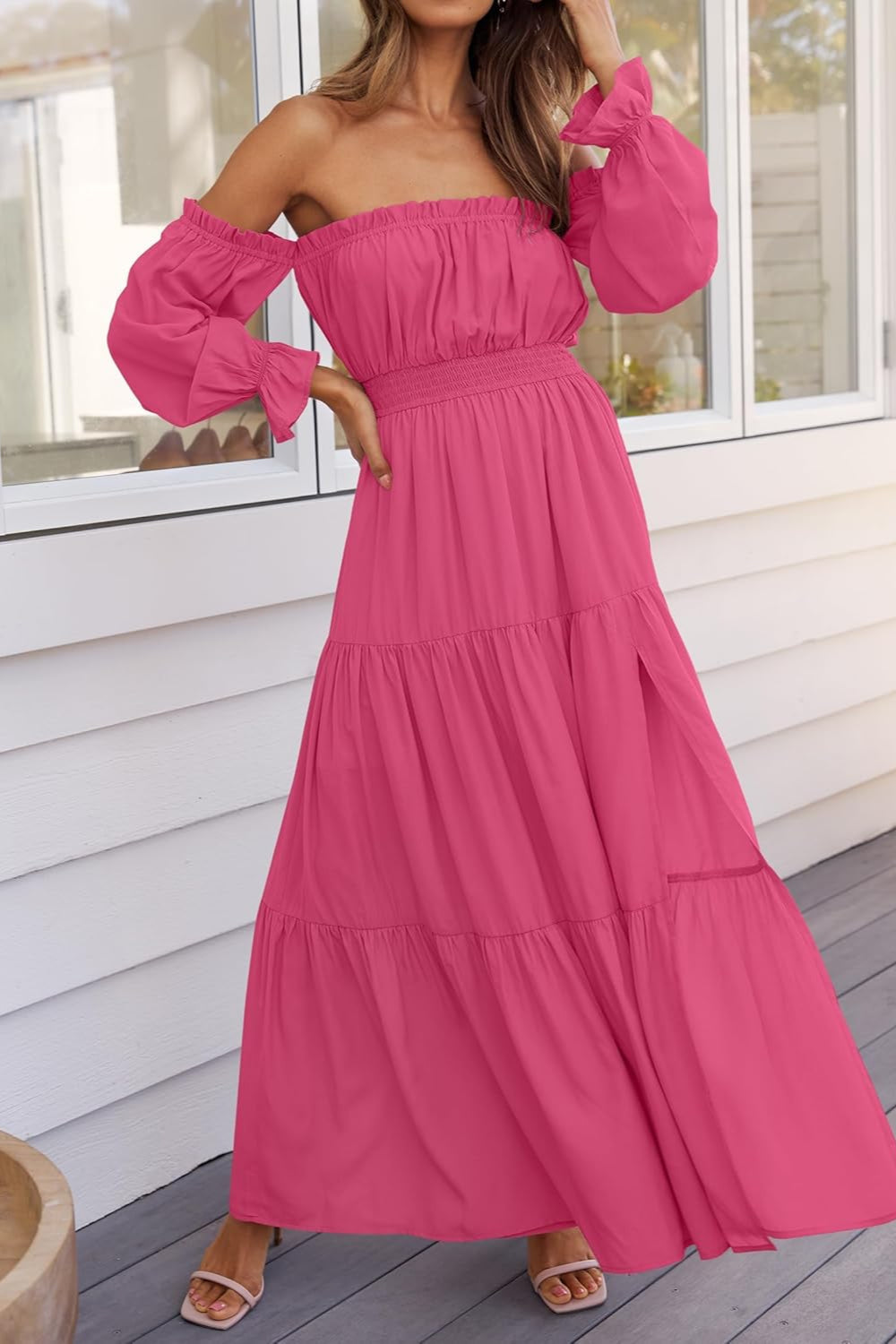Boho Off-the-Shoulder Long Sleeves High Waist Formal Dress