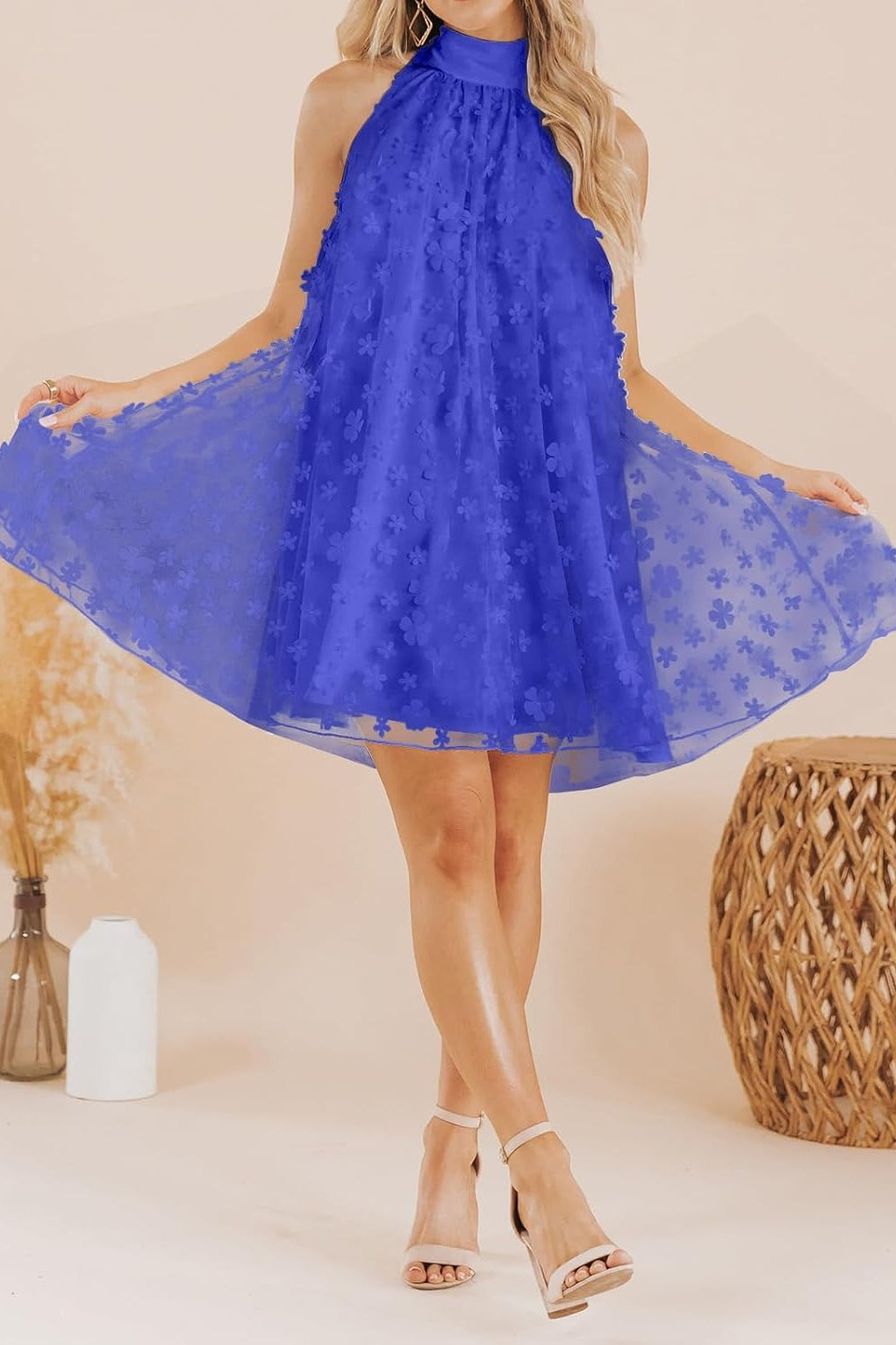 White Cute Sleeveless Halter A Line Mini Homecoming Dress