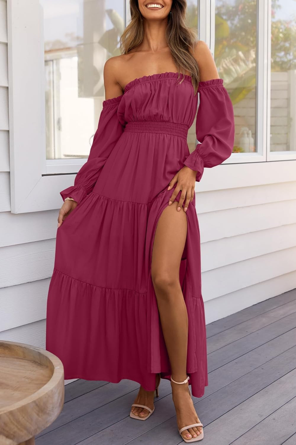 Boho Off-the-Shoulder Long Sleeves High Waist Formal Dress