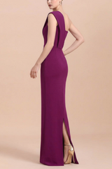 One-shoulder satin sheath mother of the bride dress side ruffle - 27dress