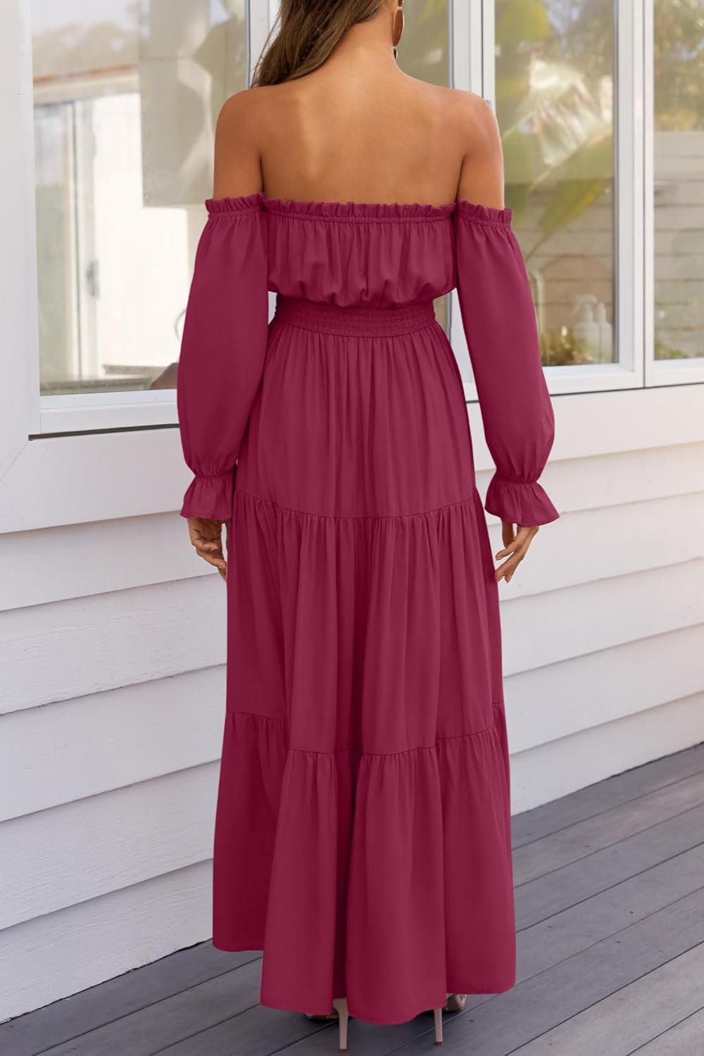 Boho Off-the-Shoulder Long Sleeves High Waist Formal Dress
