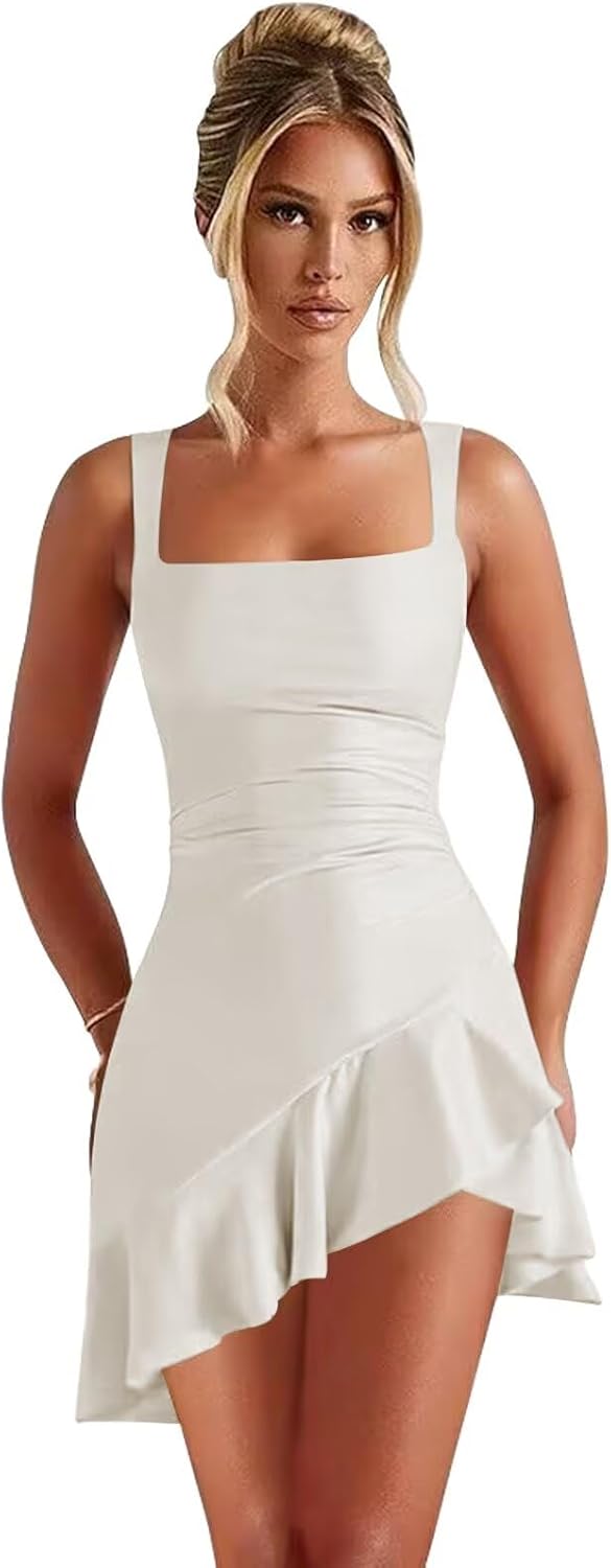 Pink Spaghetti Strap A-Line Satin Ruffle Short Homecoming Dresses