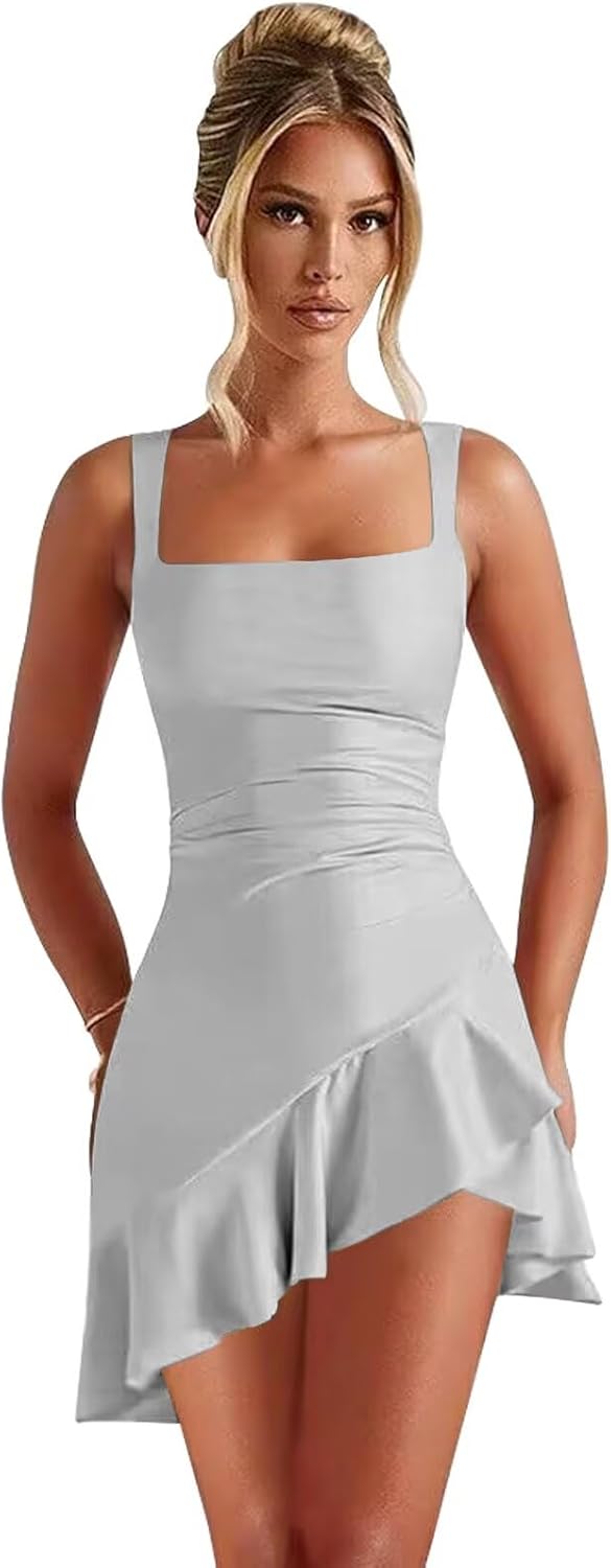 Pink Spaghetti Strap A-Line Satin Ruffle Short Homecoming Dresses