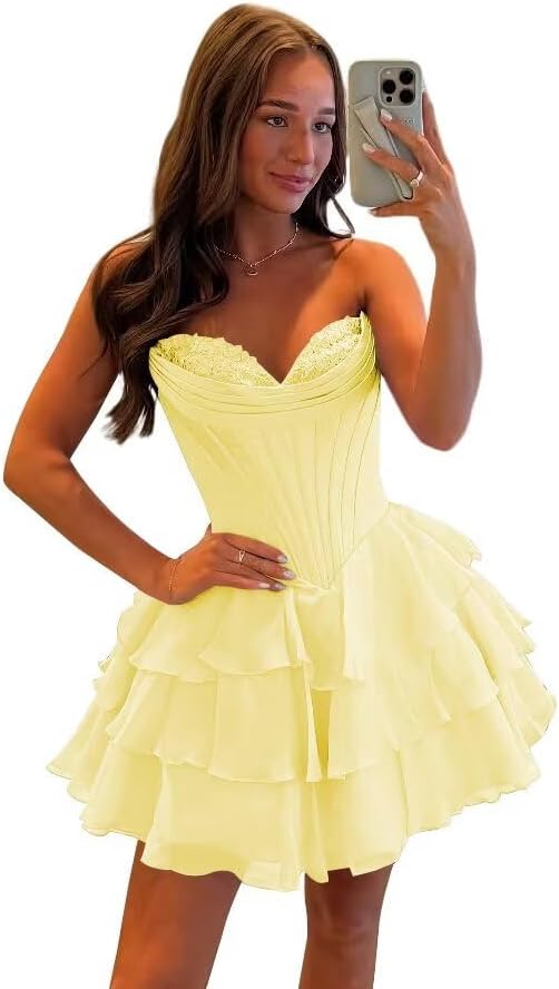 Light Blue Strapless Corset Short Floral Homecoming Dresses