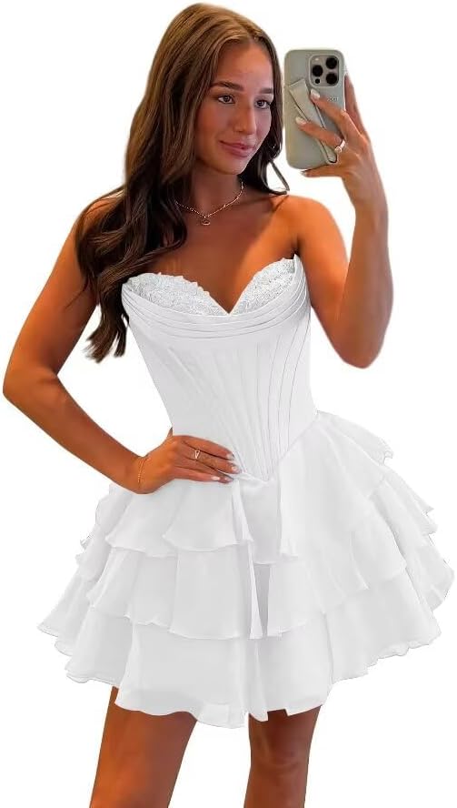 Light Blue Strapless Corset Short Floral Homecoming Dresses