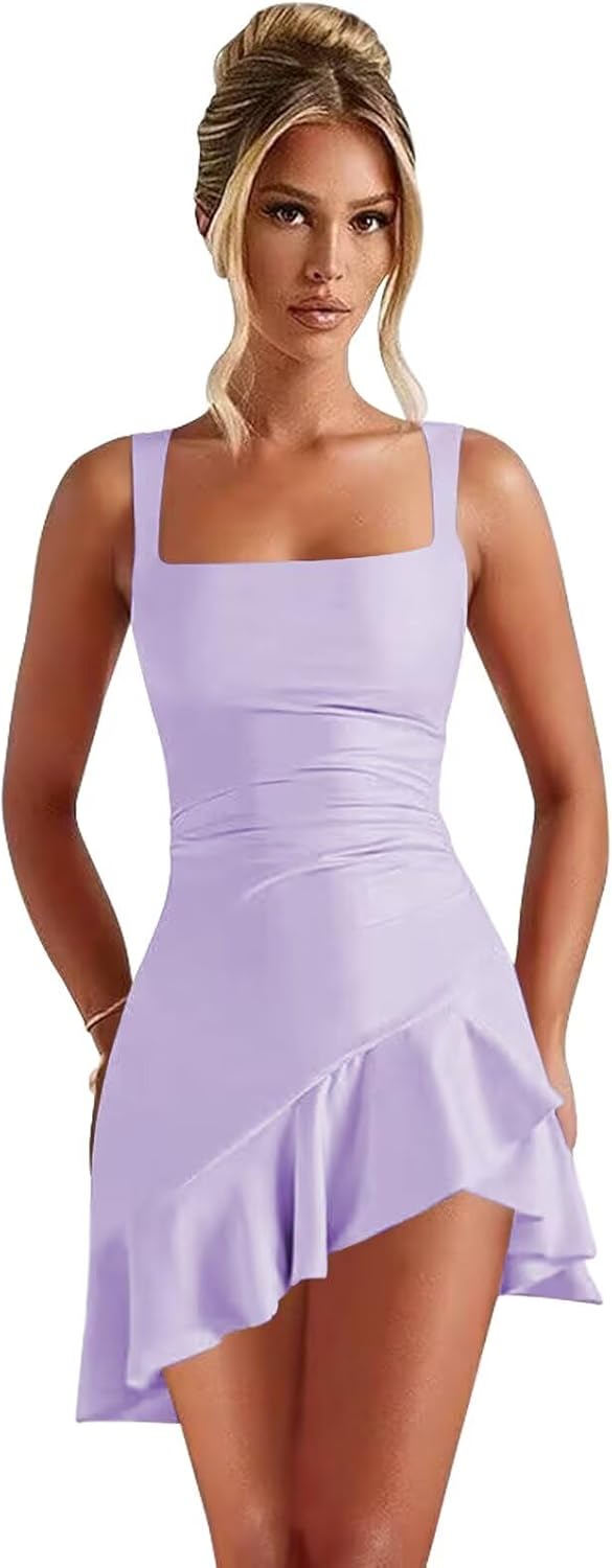 Pink Spaghetti Strap A-Line Satin Ruffle Short Homecoming Dresses