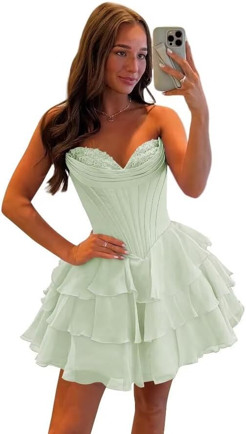 Light Blue Strapless Corset Short Floral Homecoming Dresses