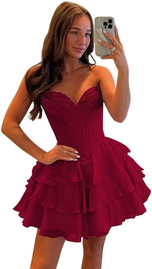 Light Blue Strapless Corset Short Floral Homecoming Dresses