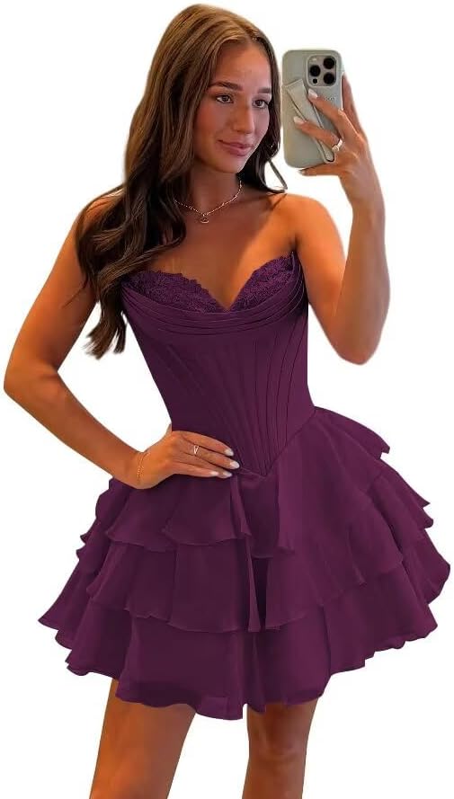 Light Blue Strapless Corset Short Floral Homecoming Dresses
