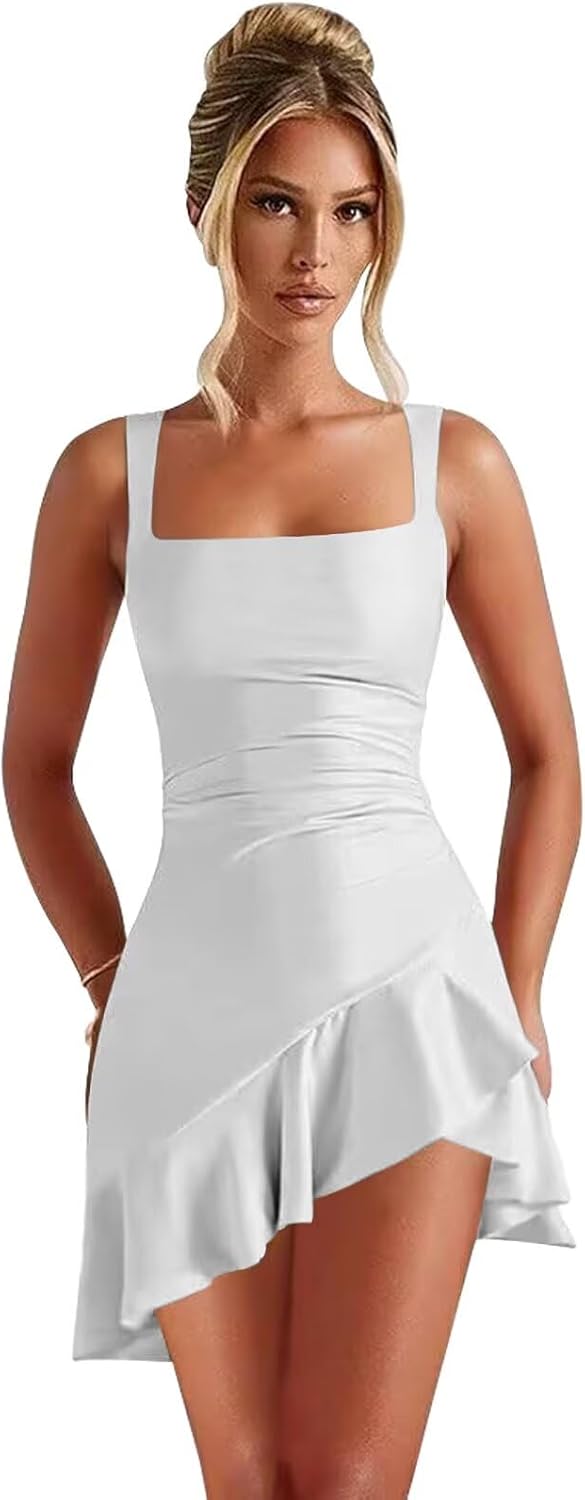 Pink Spaghetti Strap A-Line Satin Ruffle Short Homecoming Dresses