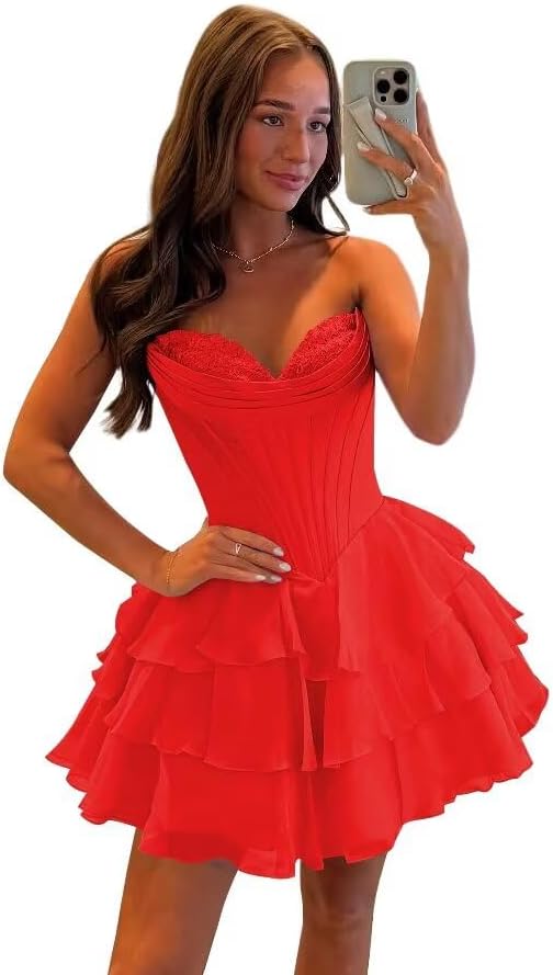 Light Blue Strapless Corset Short Floral Homecoming Dresses