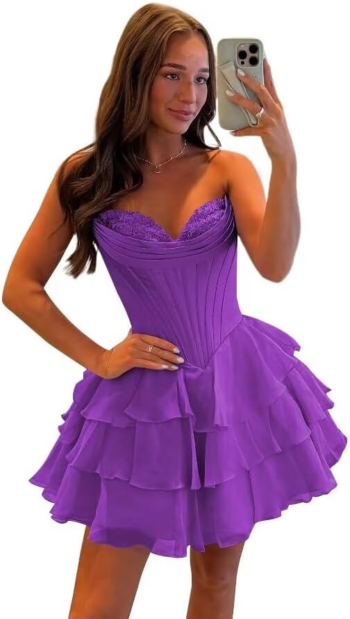 Light Blue Strapless Corset Short Floral Homecoming Dresses