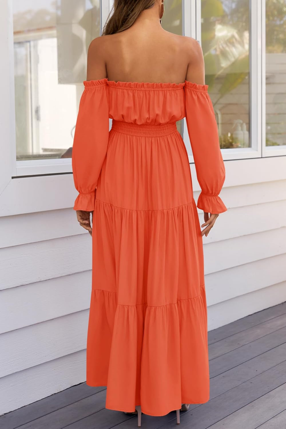 Boho Off-the-Shoulder Long Sleeves High Waist Formal Dress
