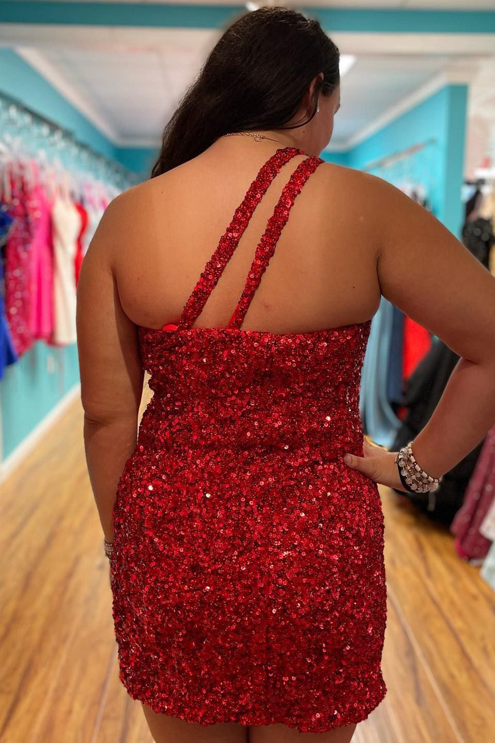 Sparkly Dark Red Sequins One Shoulder Tight Short Homecoming Dress 27dress Sparkly Dark Red Sequins One Shoulder Tight Short Homecoming Dress 27dress