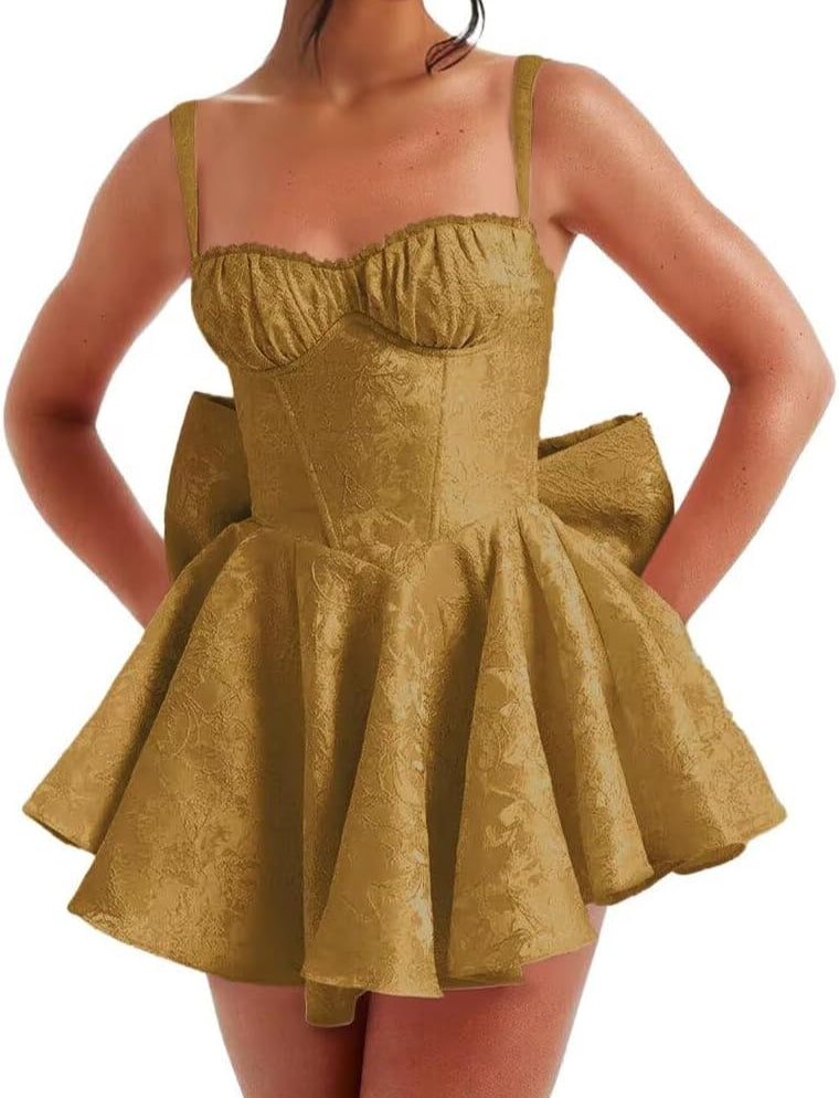 Pink Spaghetti Straps Short Satin Homecoming Dresses with Bows