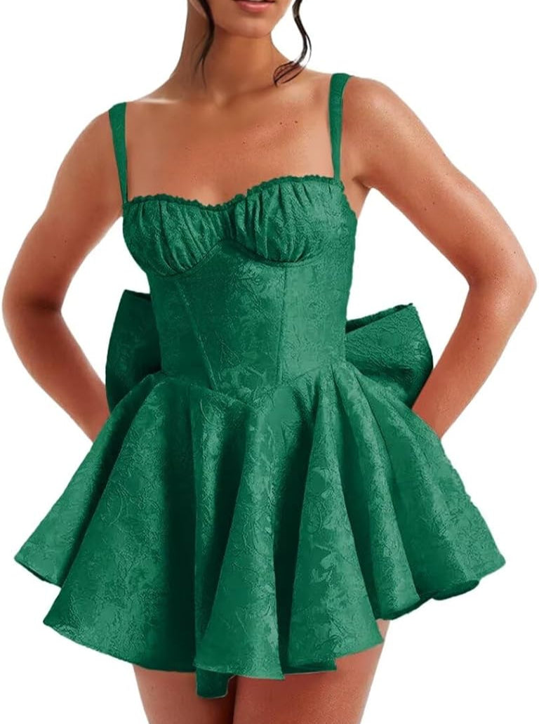 Pink Spaghetti Straps Short Satin Homecoming Dresses with Bows
