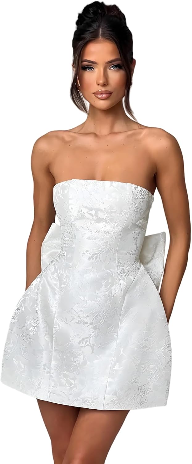 Pink Strapless Satin A-line Homecoming Dress with Bow