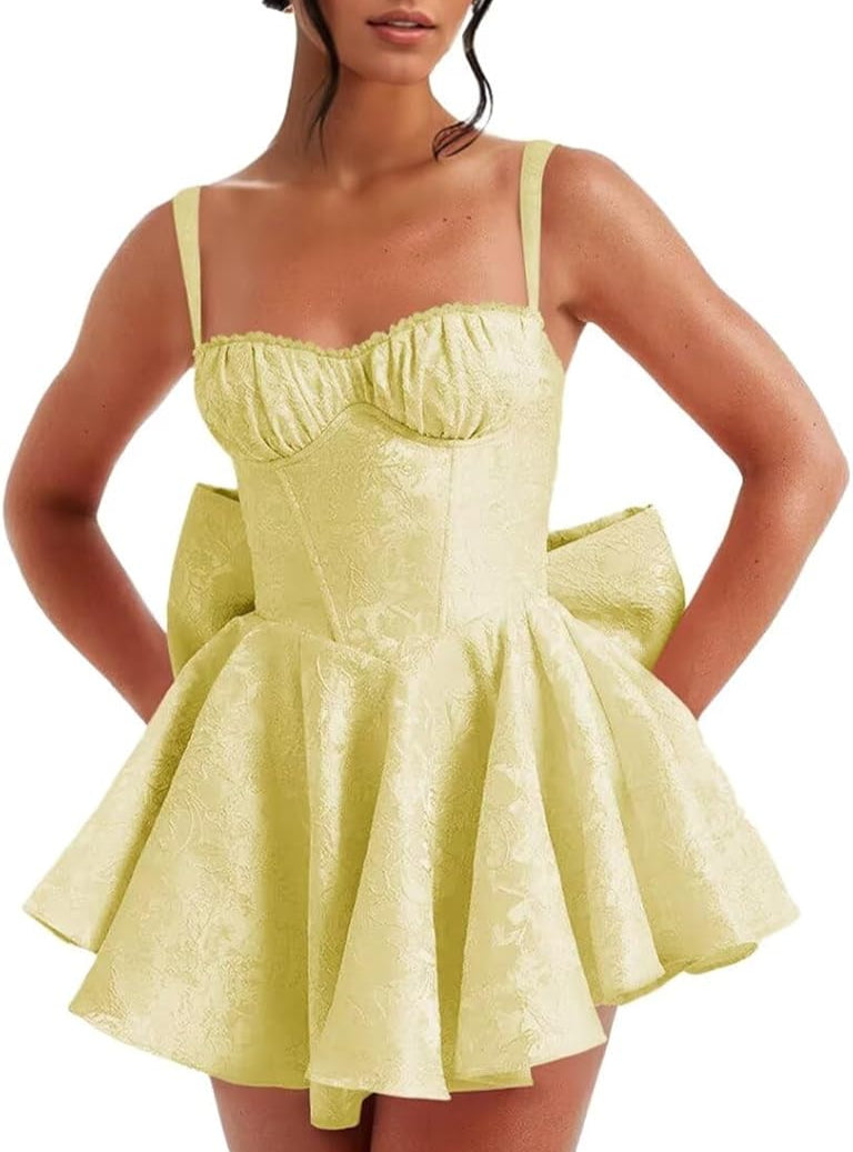 Pink Spaghetti Straps Short Satin Homecoming Dresses with Bows