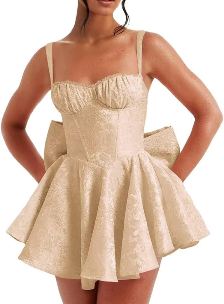 Pink Spaghetti Straps Short Satin Homecoming Dresses with Bows