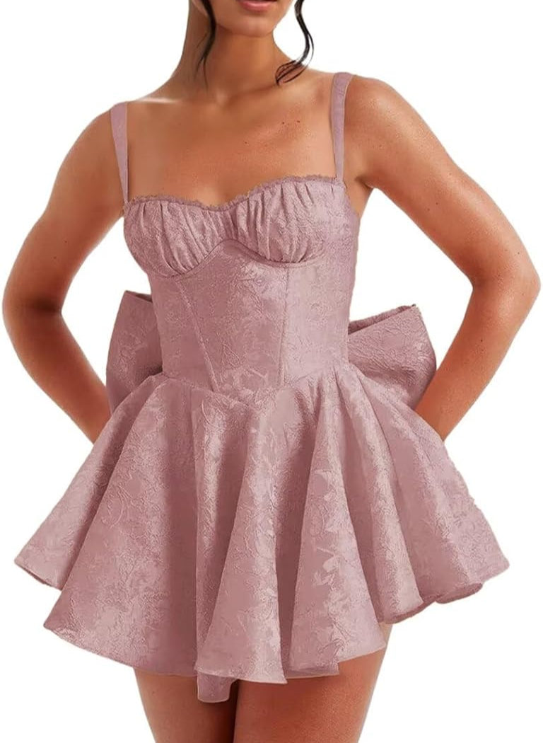 Pink Spaghetti Straps Short Satin Homecoming Dresses with Bows