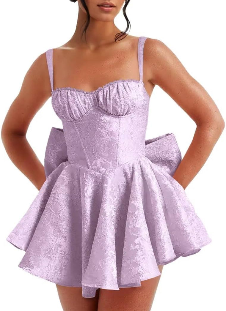 Pink Spaghetti Straps Short Satin Homecoming Dresses with Bows