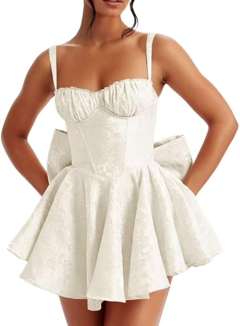 Pink Spaghetti Straps Short Satin Homecoming Dresses with Bows