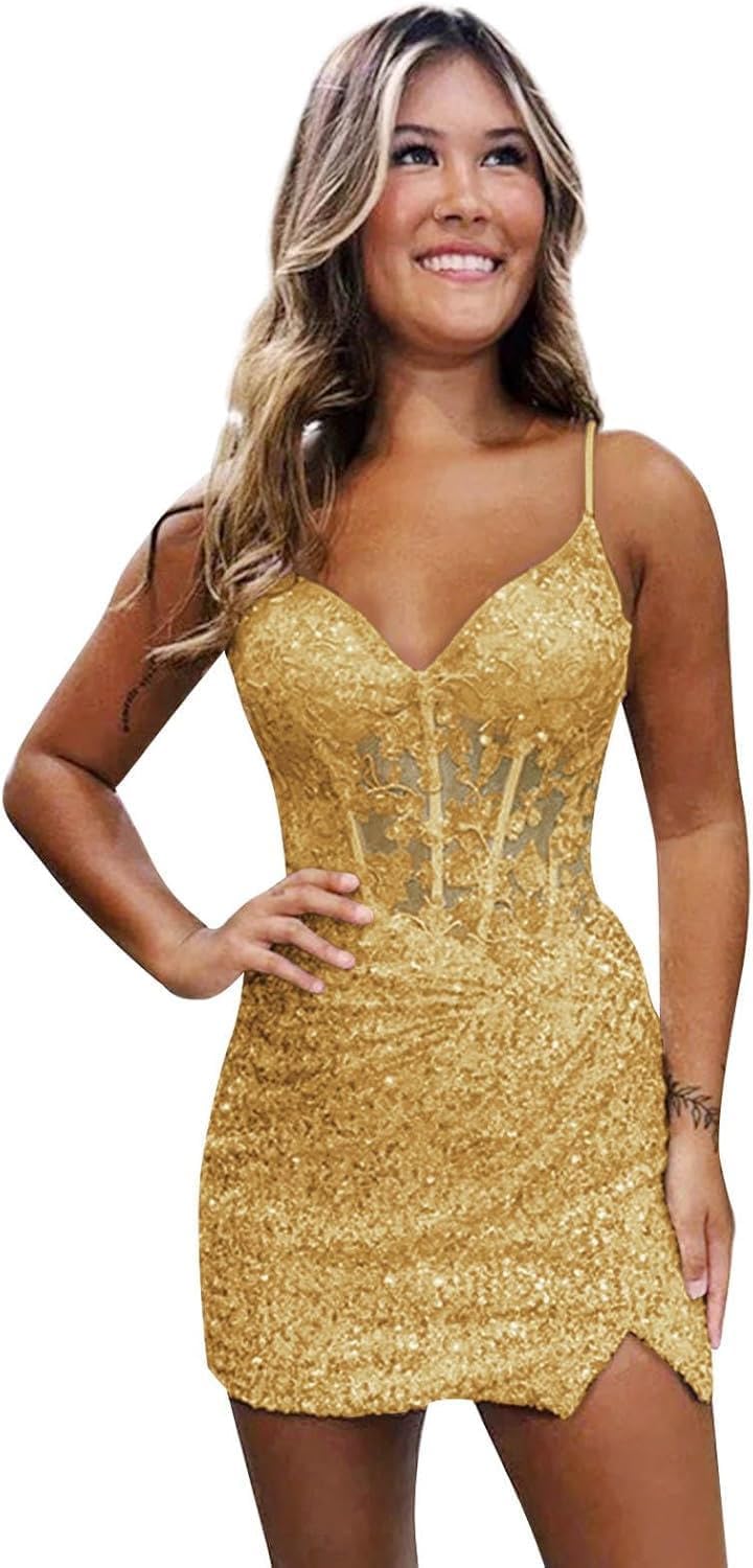 Purple Sparkly V-Neck Sequin Short Homecoming Dresses