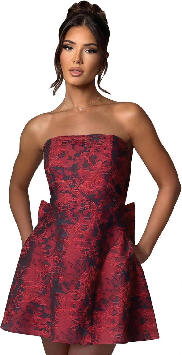 Pink Strapless Satin A-line Homecoming Dress with Bow