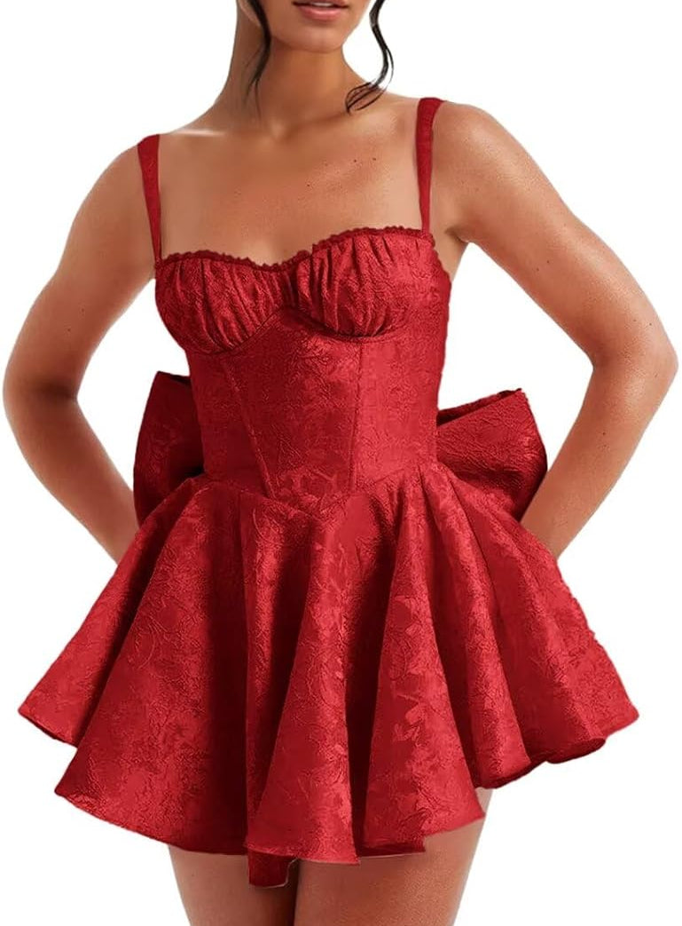 Pink Spaghetti Straps Short Satin Homecoming Dresses with Bows