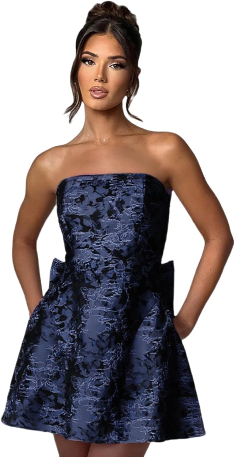 Pink Strapless Satin A-line Homecoming Dress with Bow