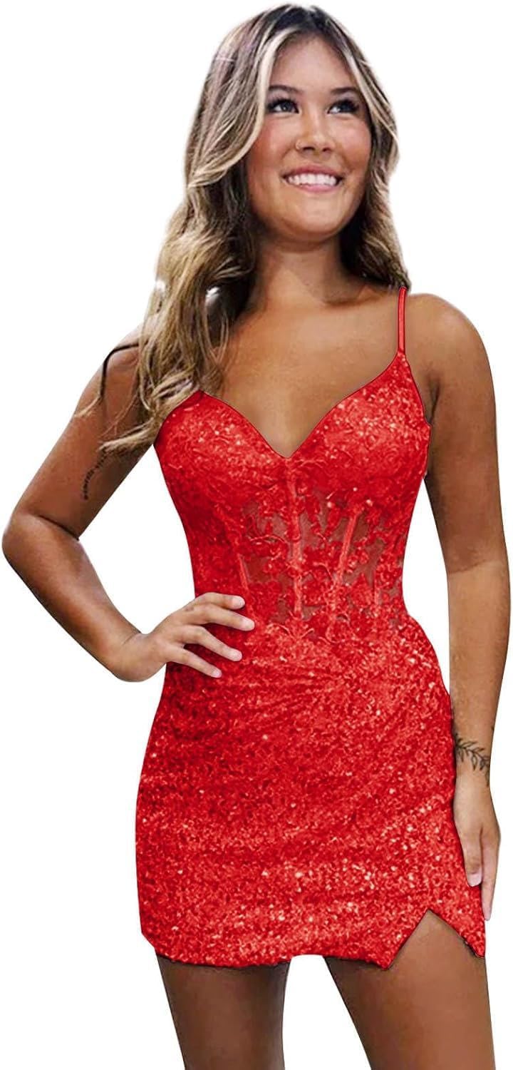 Purple Sparkly V-Neck Sequin Short Homecoming Dresses