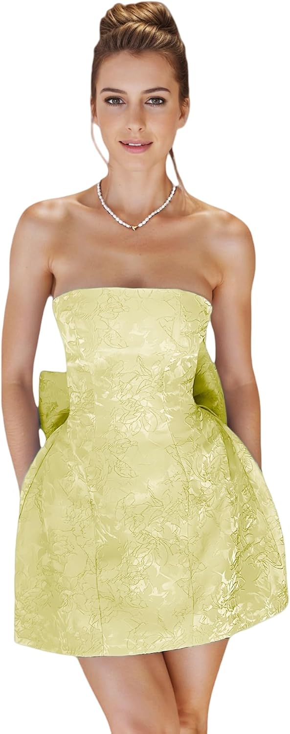 Pink Strapless Satin A-line Homecoming Dress with Bow
