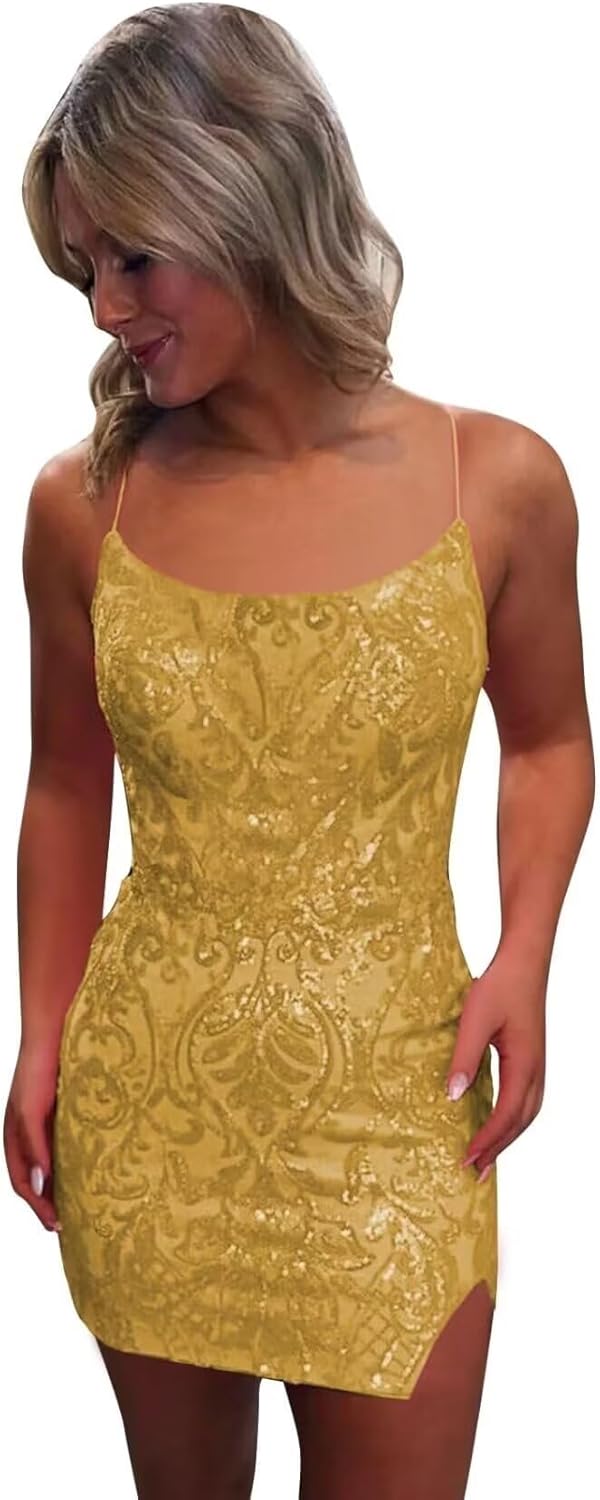 Pink Spaghetti Straps Sequined Homecoming Dresses